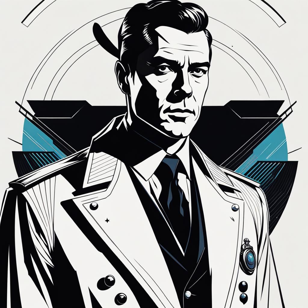 Retro Sci-Fi Sheriff in Line Art Portrait
