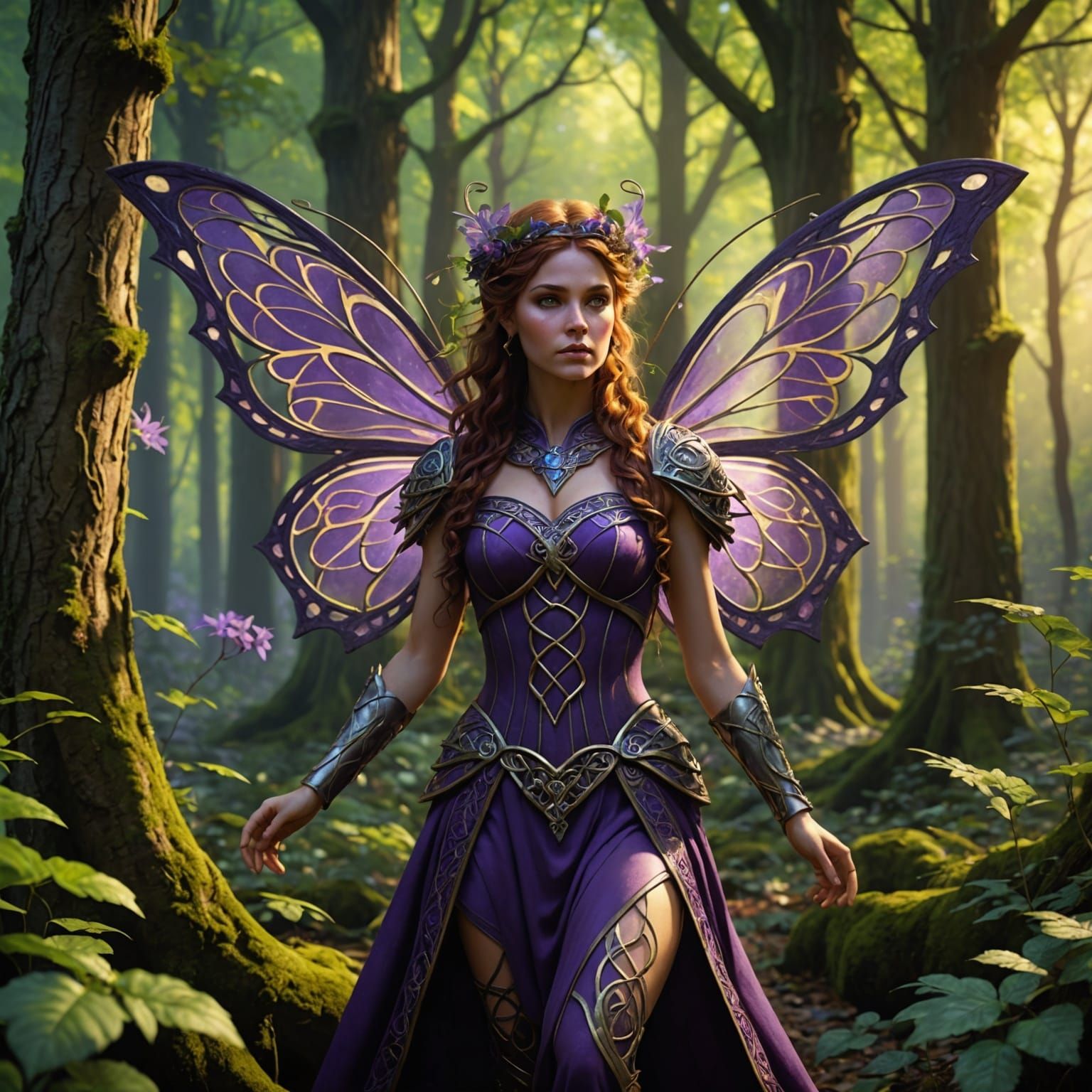 Fairy in Dark Woods with Celtic Knots