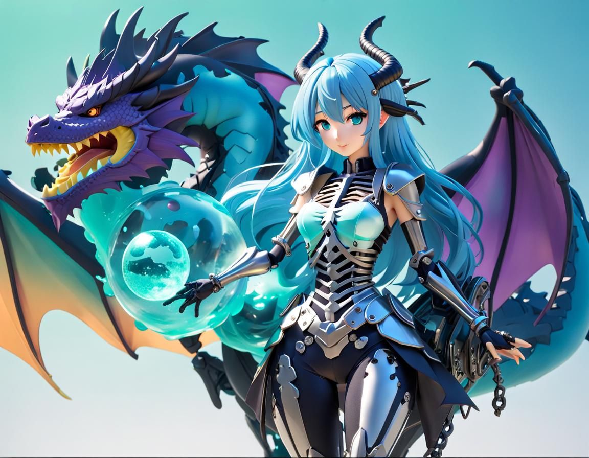 Dragon Girl Chimera with Metal Skeleton and Slime Body