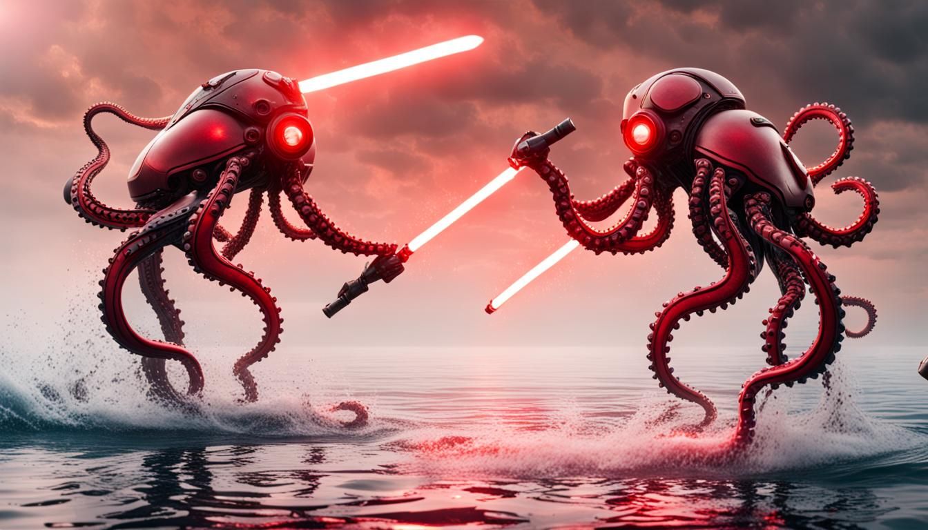 Robotic Octopuses Duel with Light Sabers