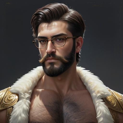 Hirsute Man with Glasses in Art Nouveau Style