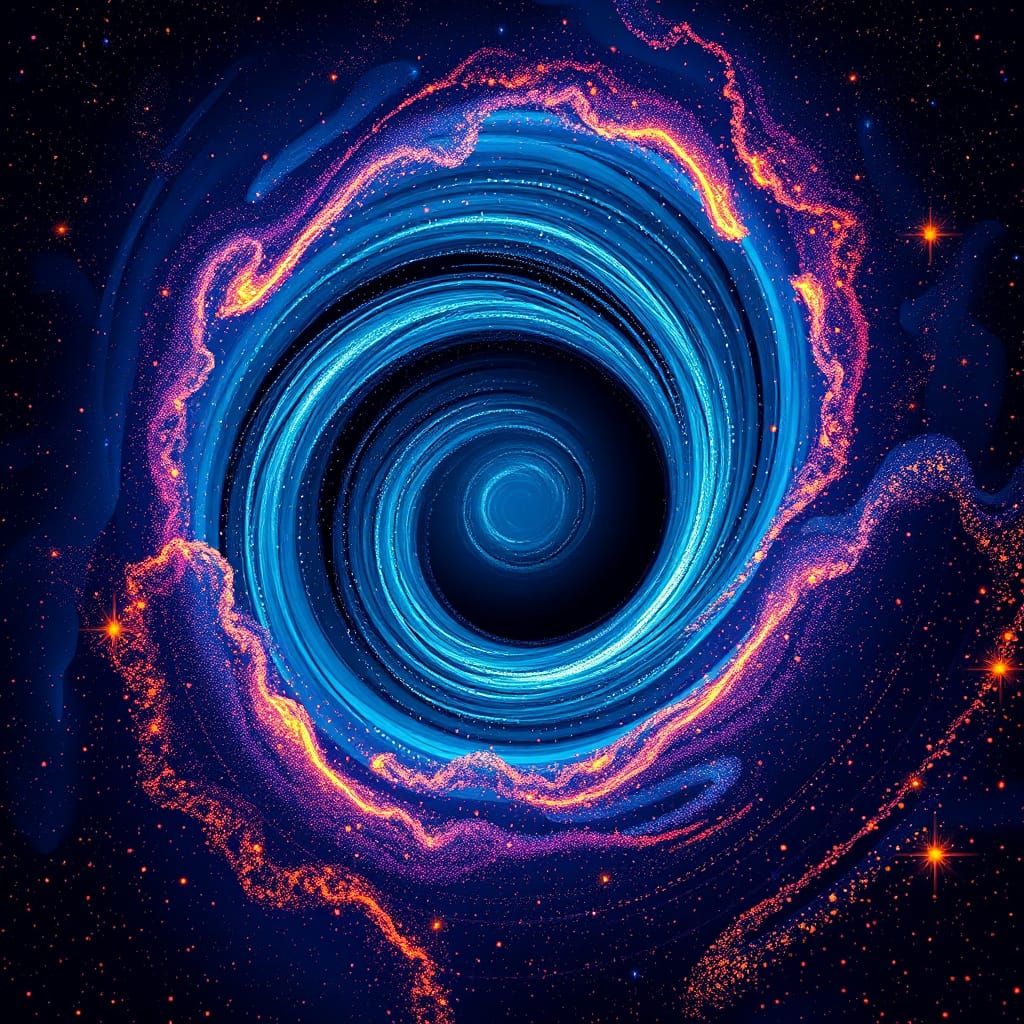 Surreal Cosmic Vortex in Neon-Lit Pointillist Style