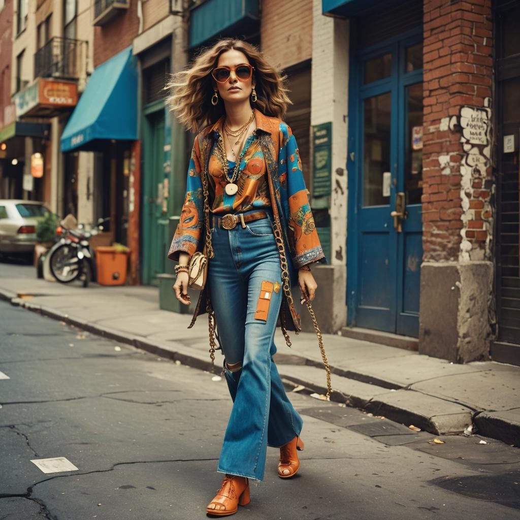 Retro 70s Fashion in Vibrant Splash Art Style