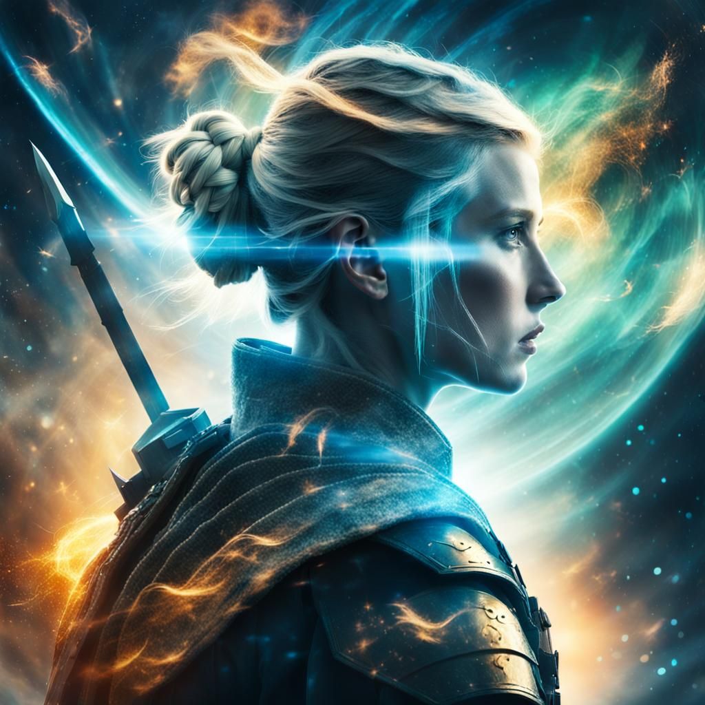 Radiant Galactic Warrior in Double Exposure