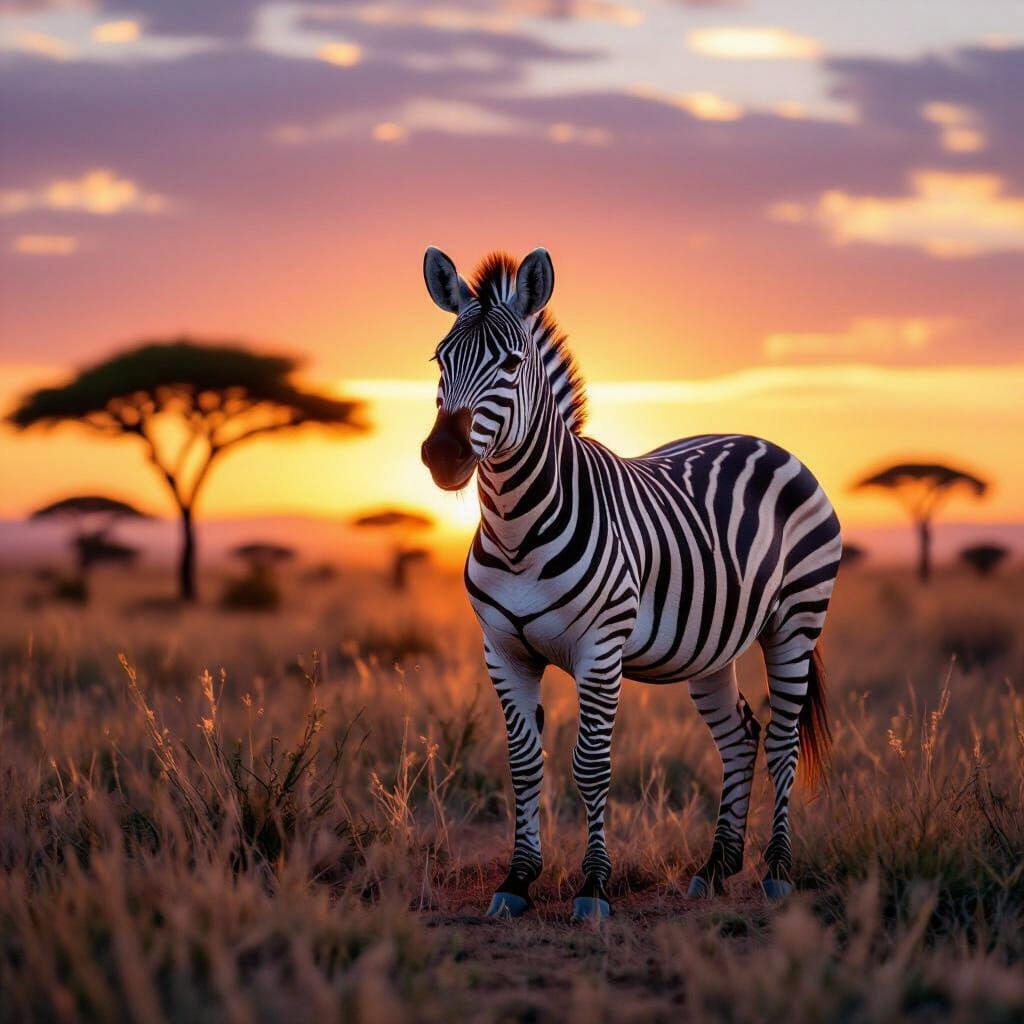 Majestic Zebra on African Savanna at Golden Hour