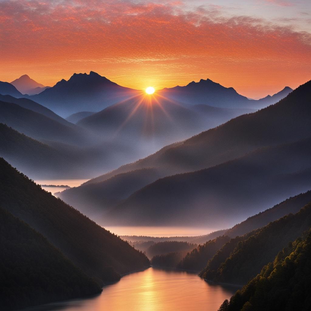 Majestic Sunrise Over Mountain Peaks