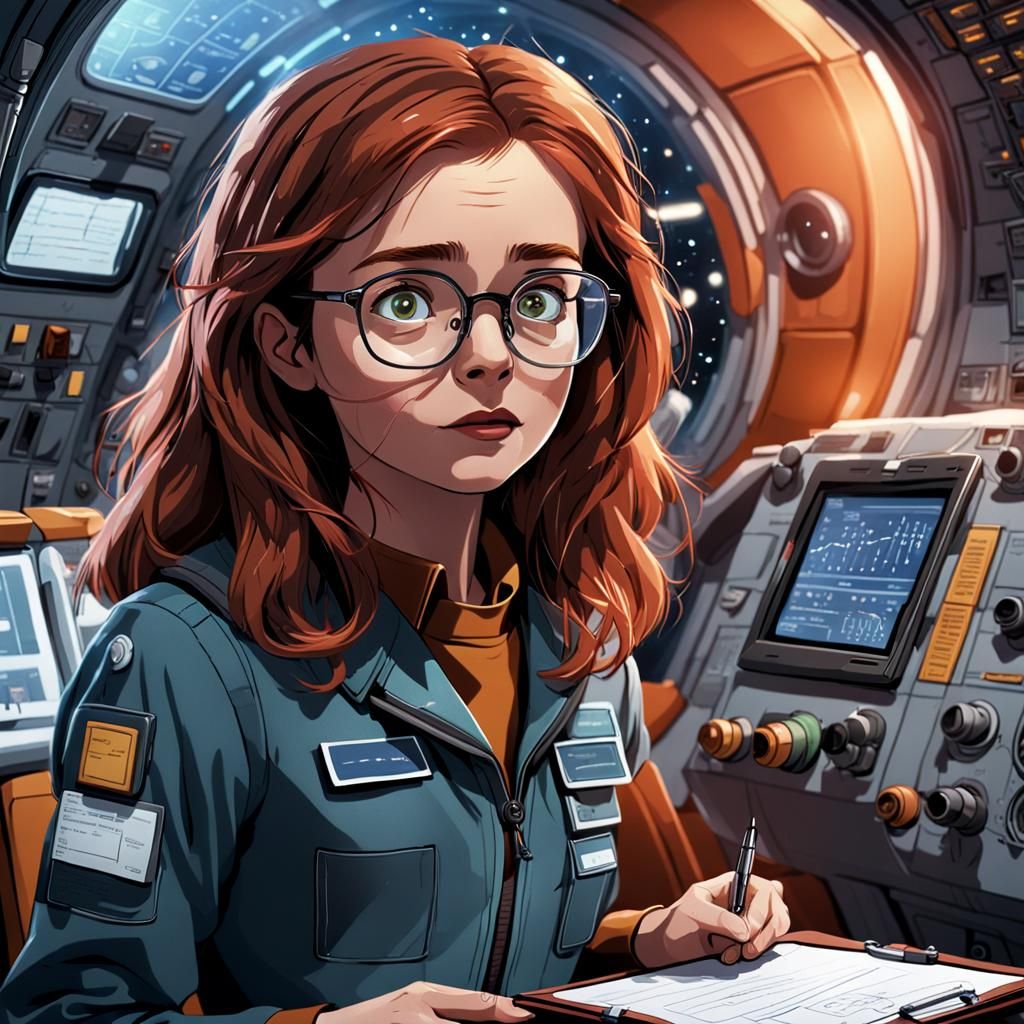 Spacecraft Scene: Steampunk, Googie, and Sumi-e Art Fusion