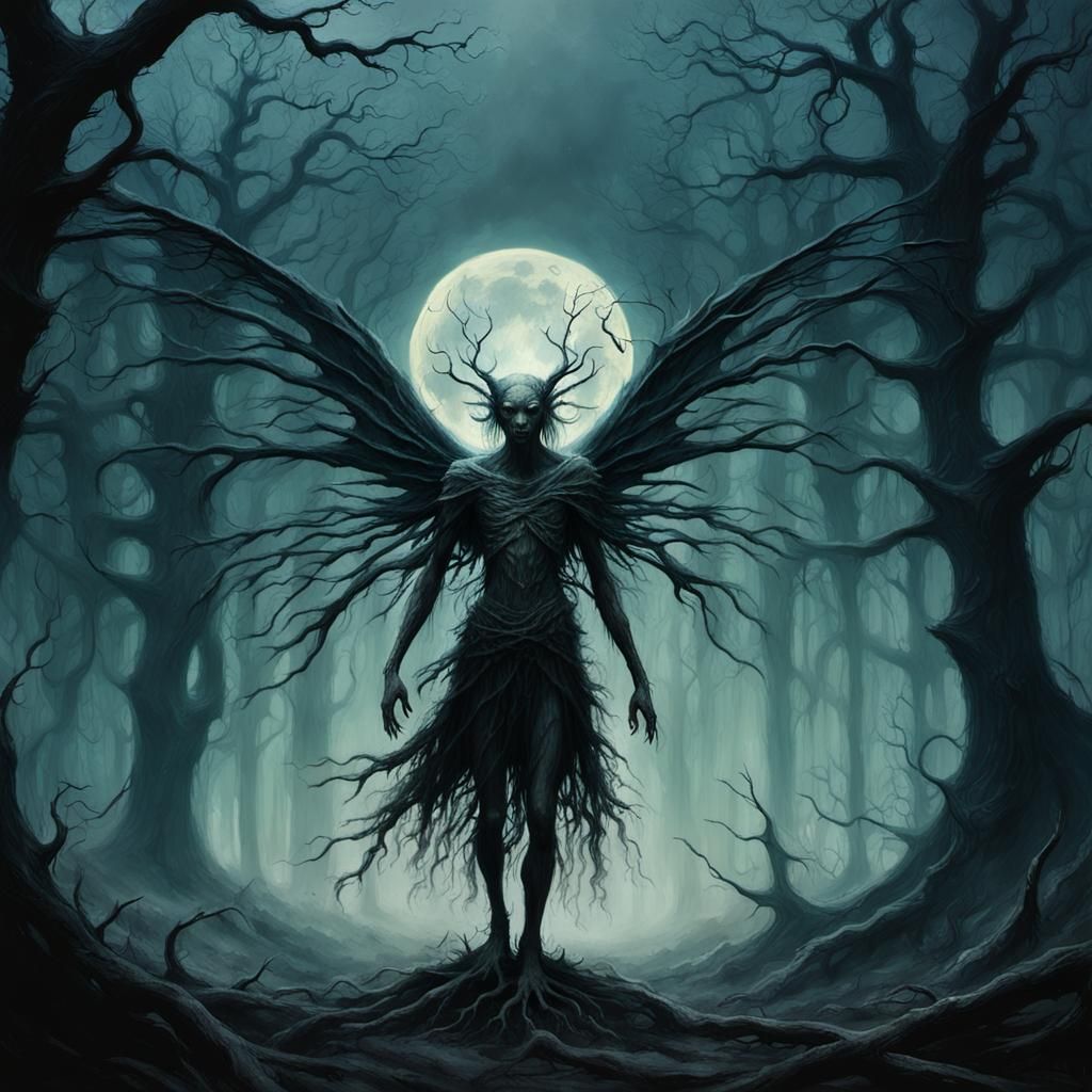 Dark Fantasy Fairy in a Twisted Forest