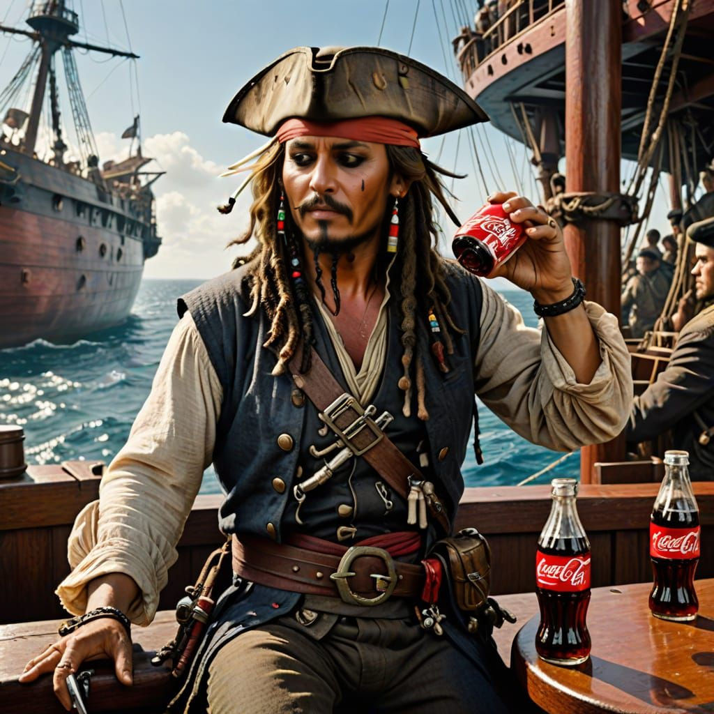 Captain Jack Sparrow drinking Coca-Cola