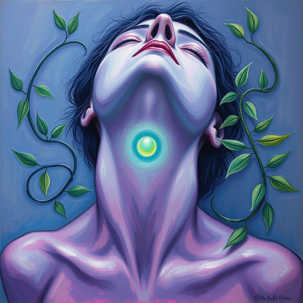 Vulnerable Figure in Lavender, Cerulean, and Magenta Oil Pas...