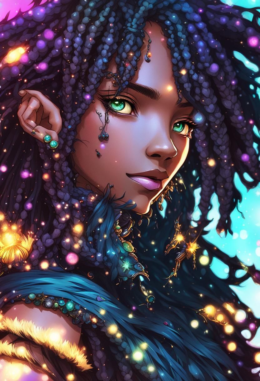 Cyberpunk-Inspired Black Faerie with Iridescent Wings