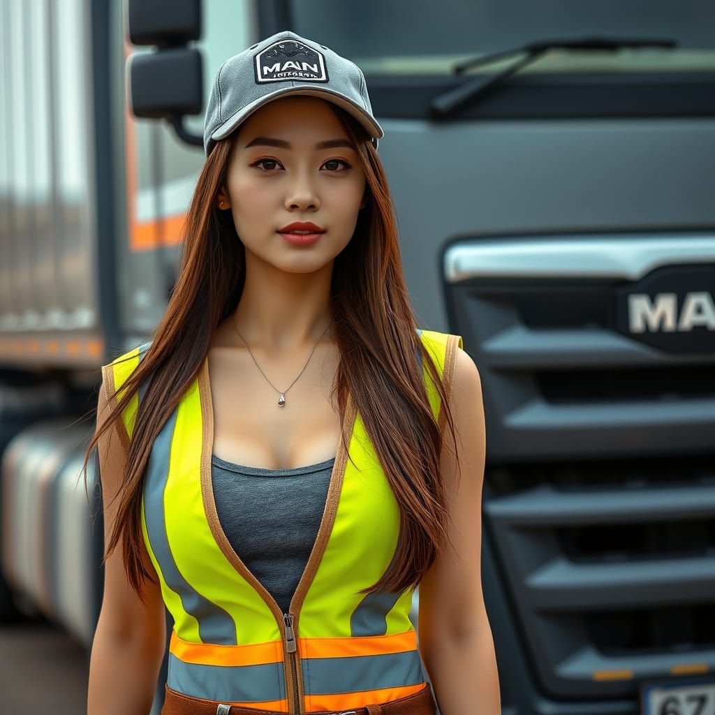 Confident Woman Truck Driver in Realistic Photo