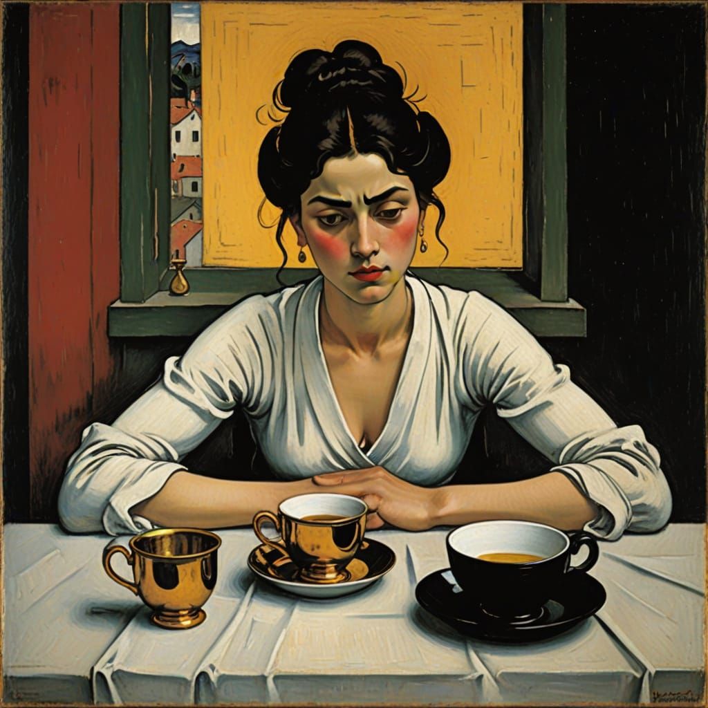 Empty Soul Amidst Golden Feasts, Modigliani & Caravaggio Sty...