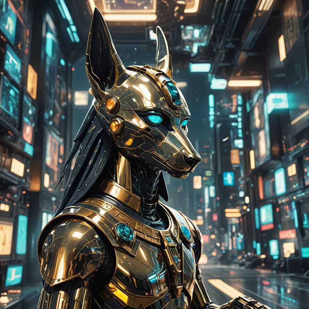 Cybernetic Anubis God in Futuristic Setting