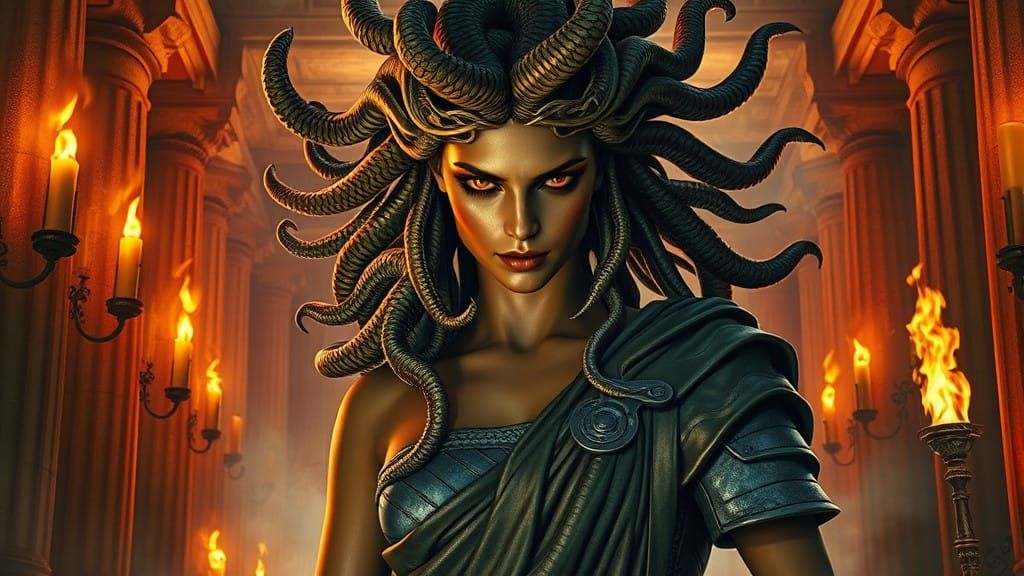 A Hyperrealistic Medusa Triumphs Over a Petrified Warrior in...