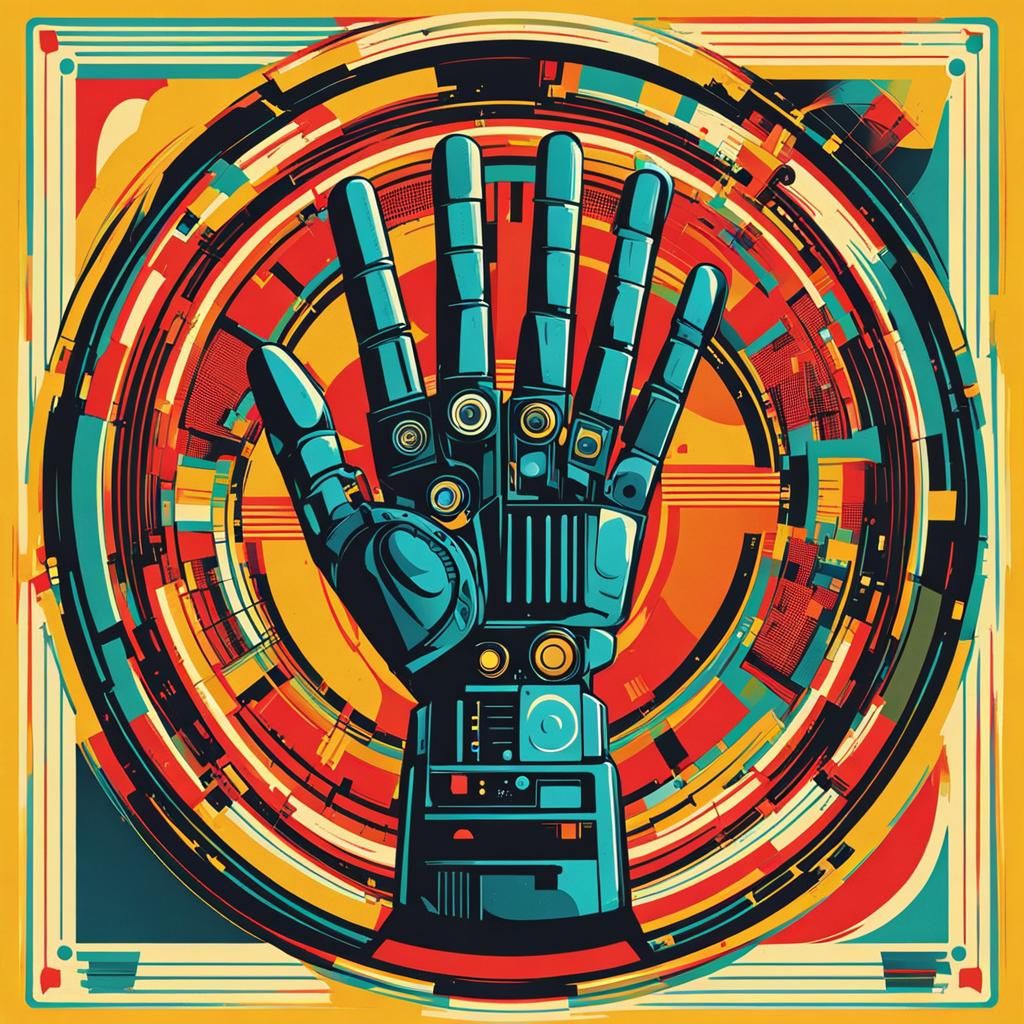 Robot and Human Hand Touch in Pop Art