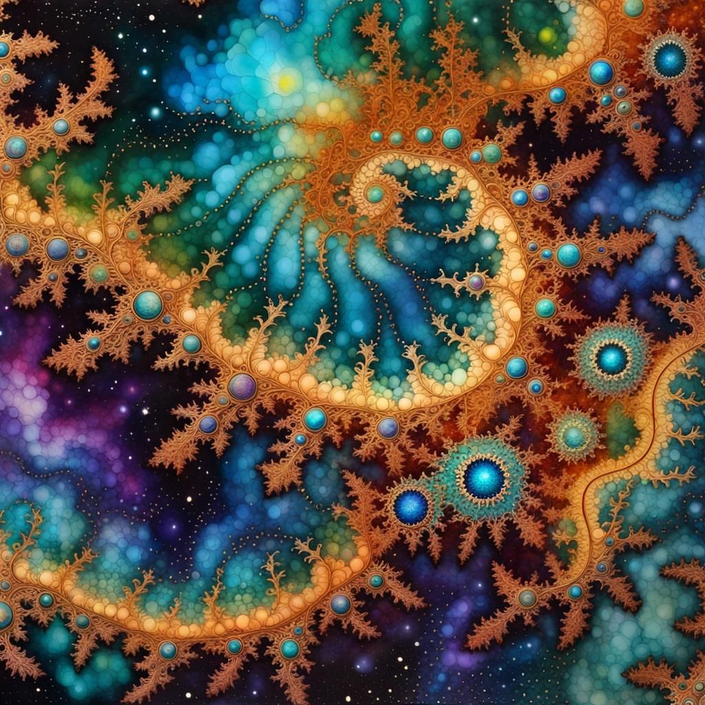 Filigree Fractal Nebulas in Alcohol Ink Style