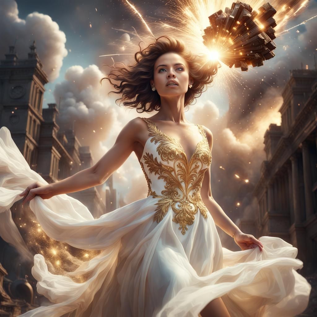 Magical Woman in White Dress Digital Painting
