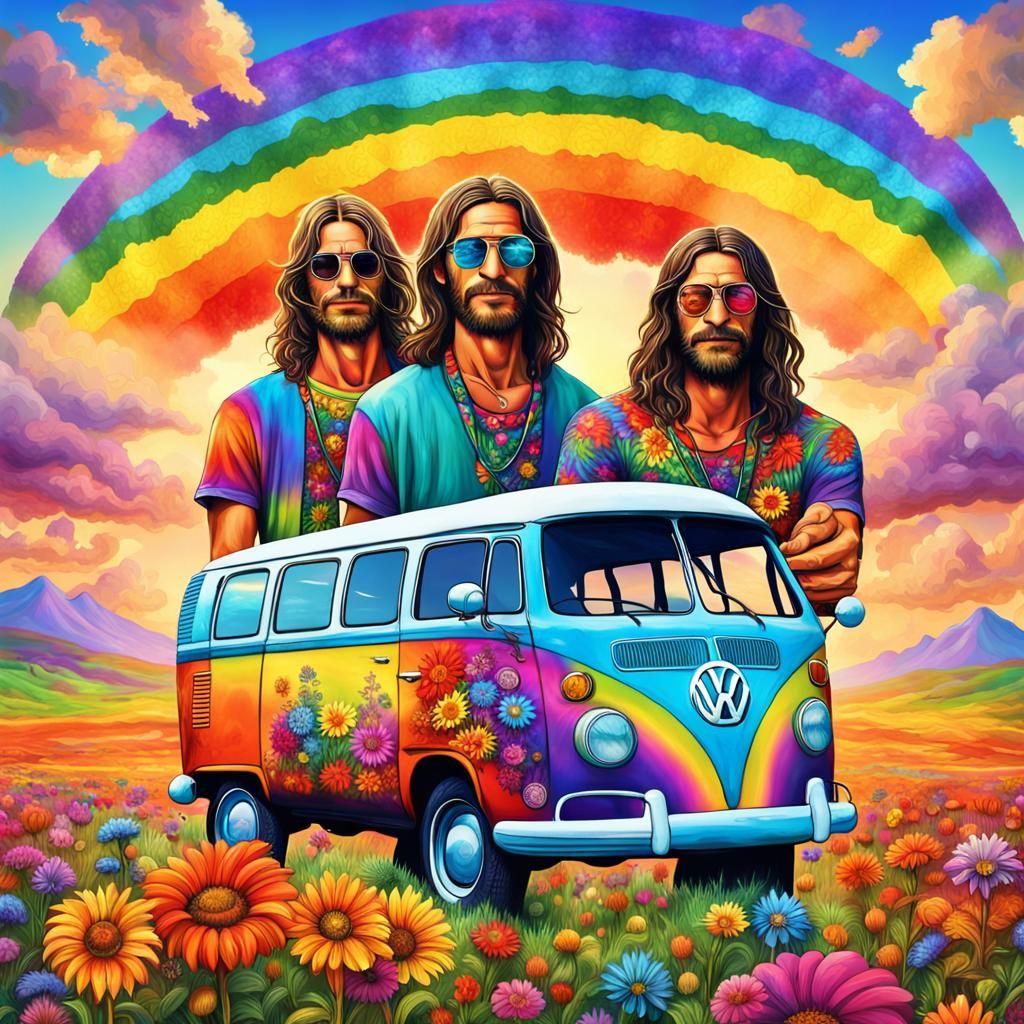 Two Handsome Hippies in a Surreal Flower Field