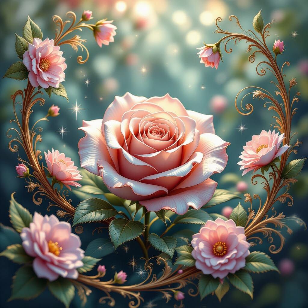Glass Rose in Rococo Style Magical Garden