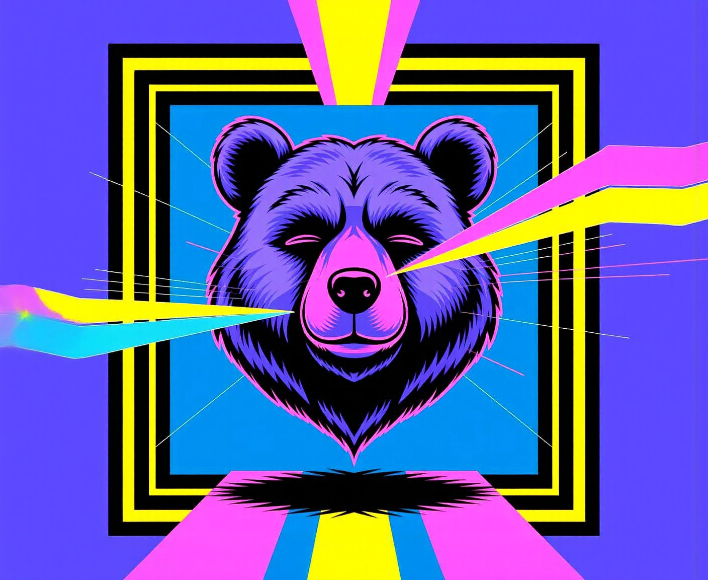 Cyberpunk Bear Head in Dreamy Neon Landscape