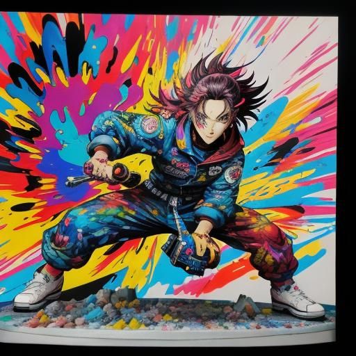 Cat Girl Figurine in Vibrant Graffiti Style