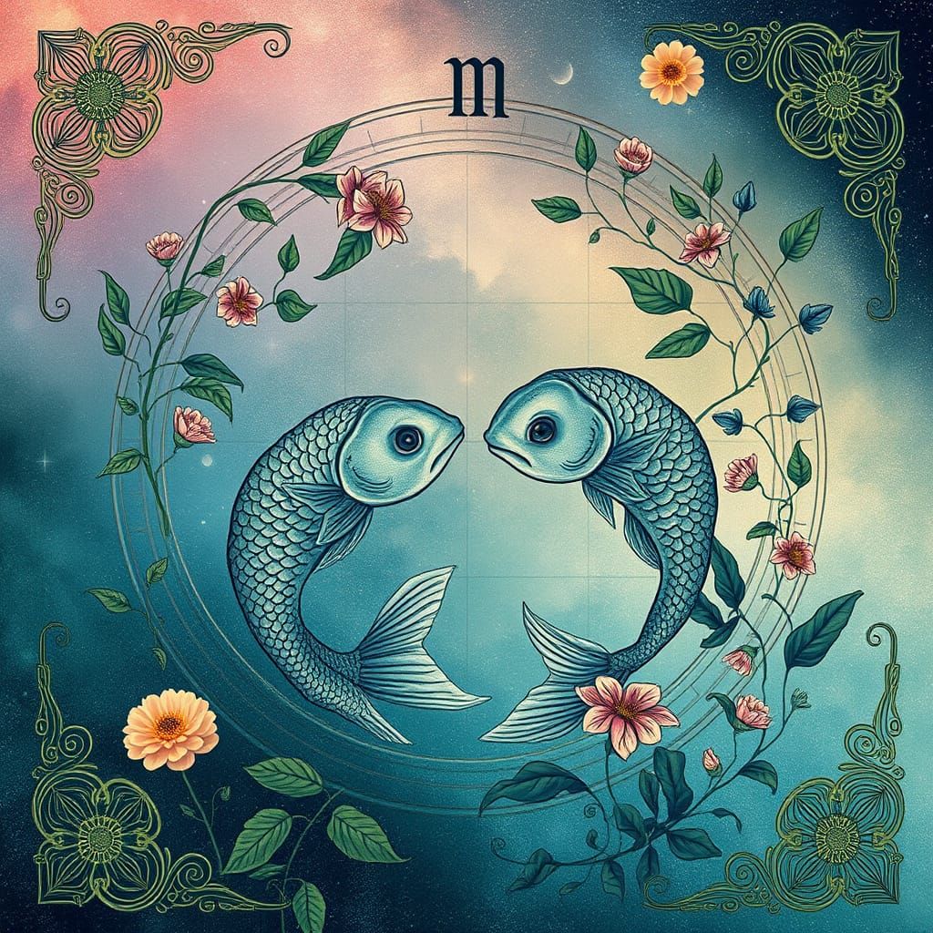 Dreamlike Pisces Zodiac in Vibrant Botanicals