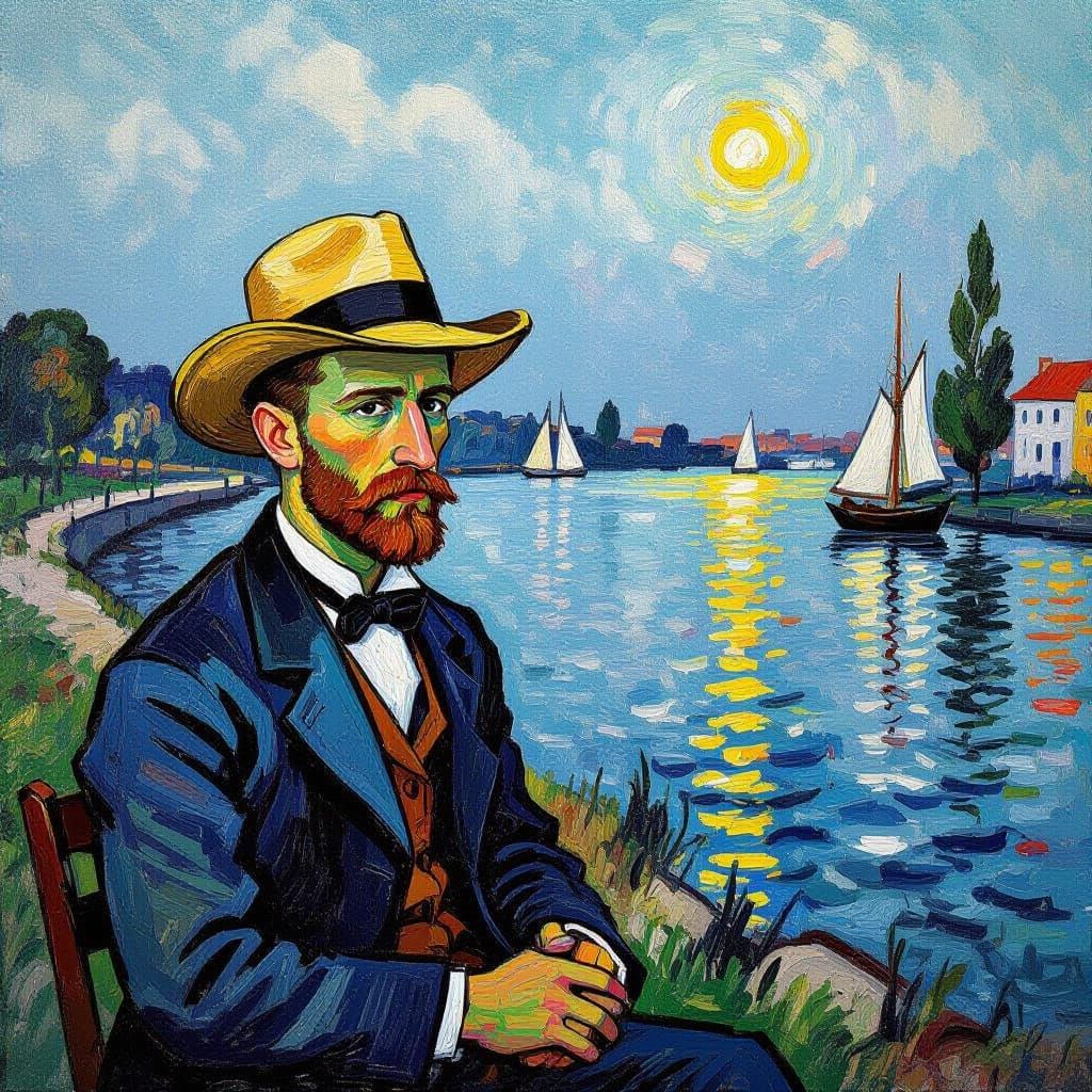 Nuferi și Broscuțe: Neo-Impressionist Oil Painting