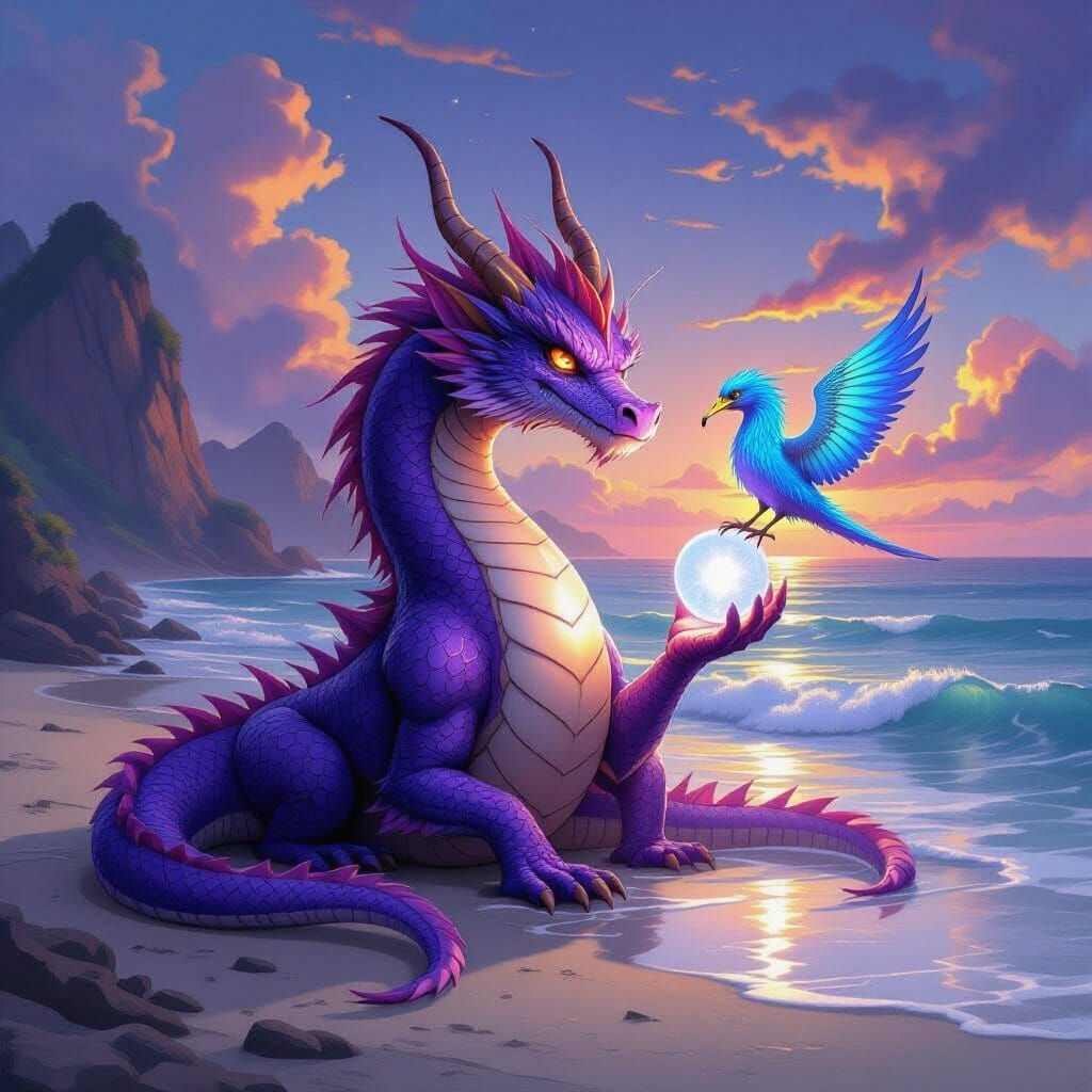Purple Dragon and Phoenix with Pearl