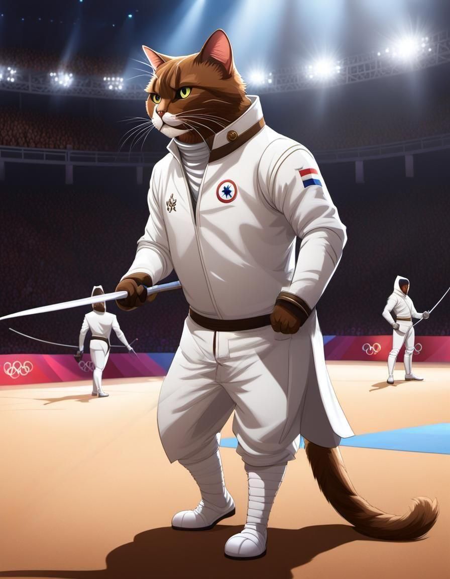 Furry Brown Cat Ready for Olympic Fencing