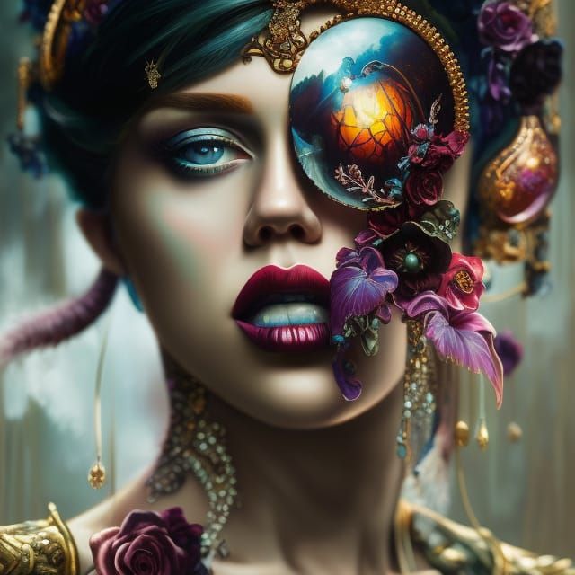 Elegant Portrait with Dripping Copper Ink