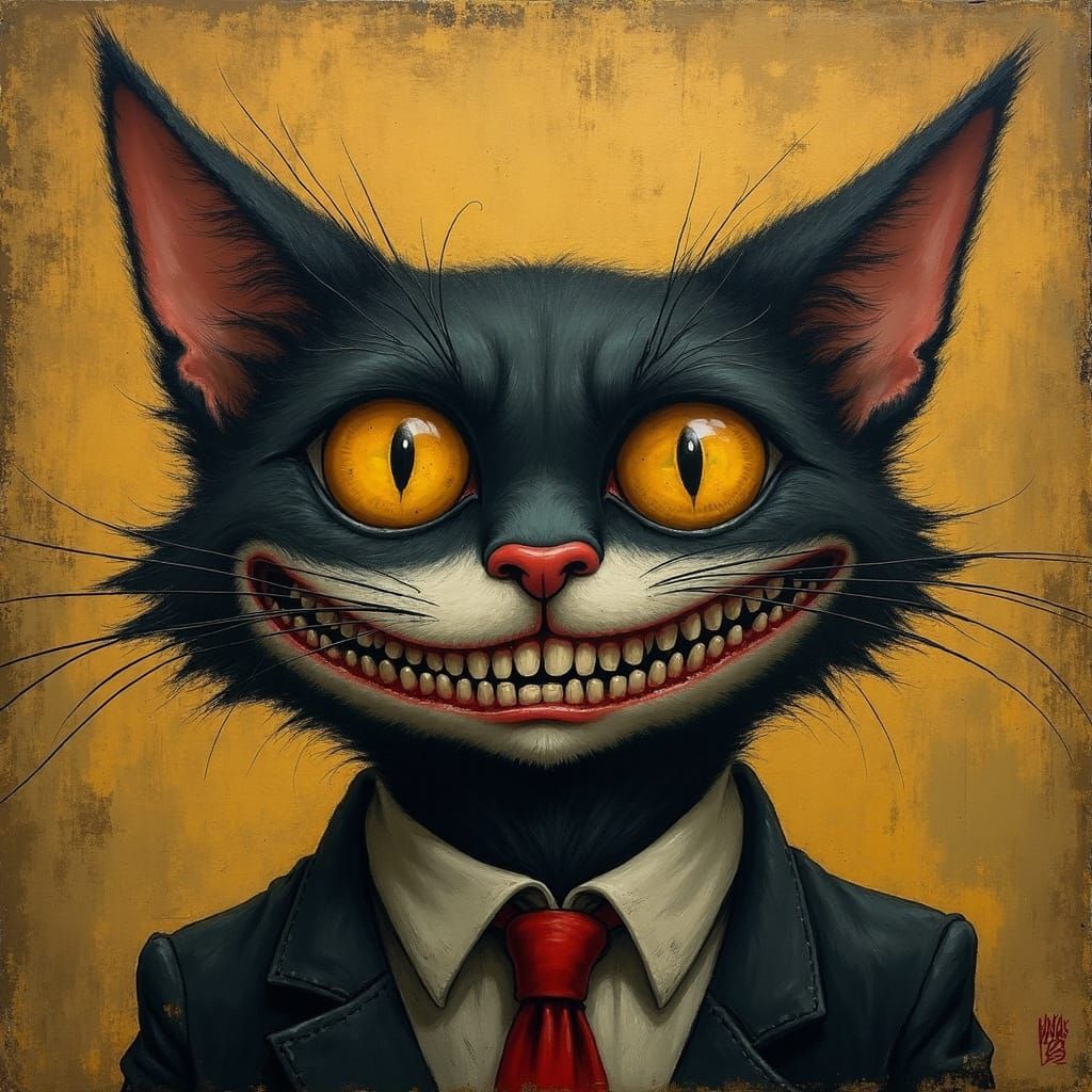Creepy Whimsical Cat Portrait in Golden Age Illustration Sty...