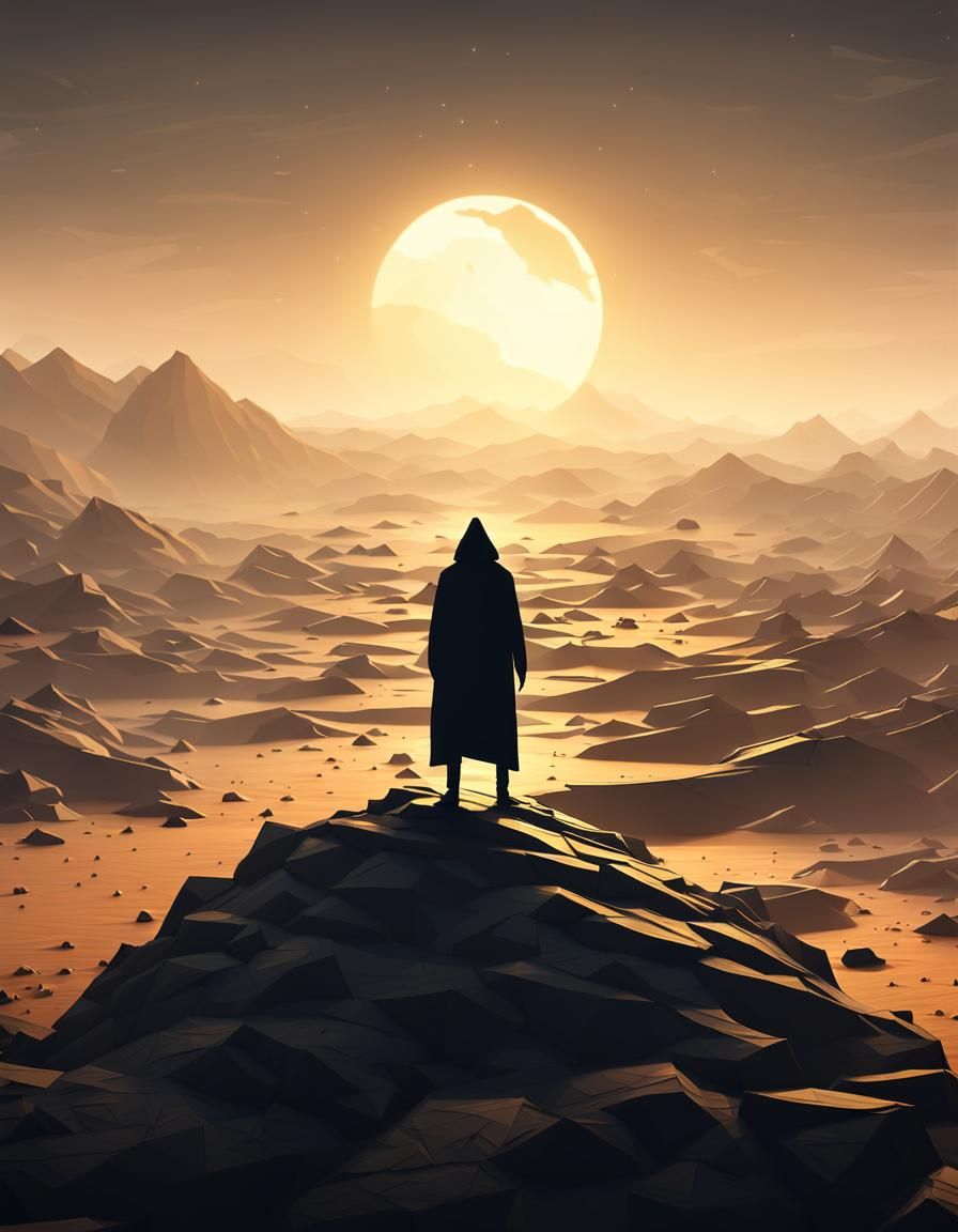Faceless Stickman on Barren Landscape in Digital Art Style