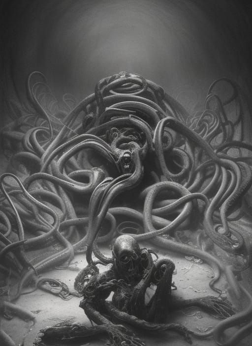 Cybernetic Tentacles Envelop Decomposing Body