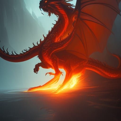 Epic Fire Dragon in Dark Fantasy Style