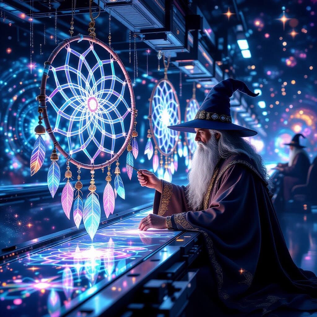 Wizard Merlin Crafts Dream Catchers on Cosmic Factory Belt