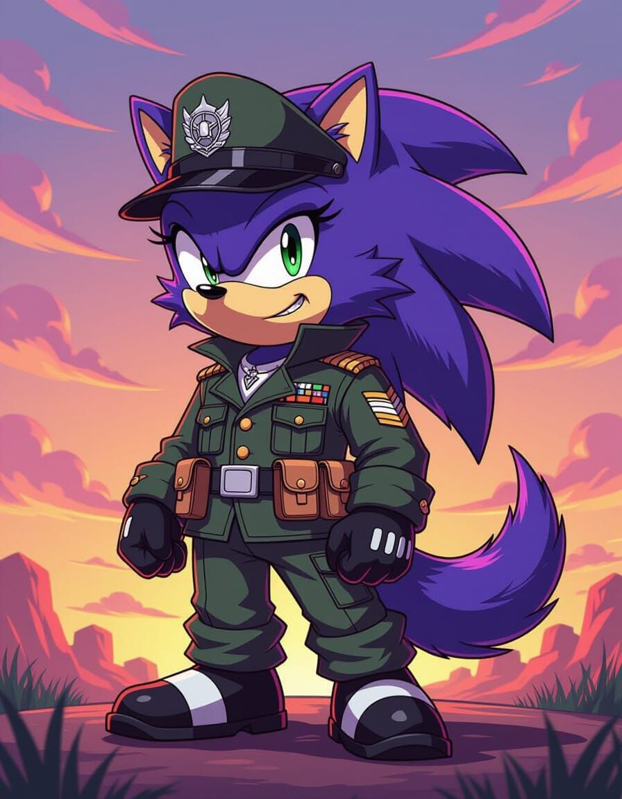 Anxious Canine in Military Uniform, Sonic the Hedgehog Style