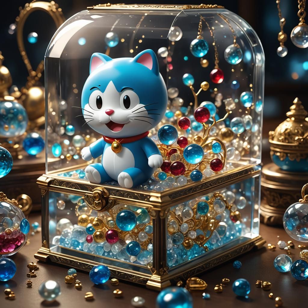 Doraemon in Glass Jewelry Box, Digital Painting