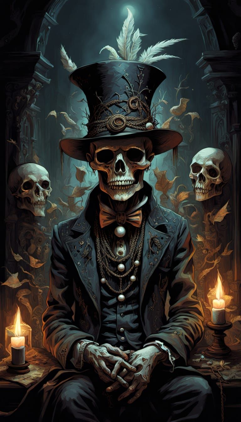 Macabre High Hat in Pentagram, Dark Art Style