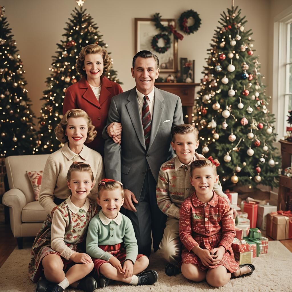 1950s Family Christmas Photo, Natural Lighting