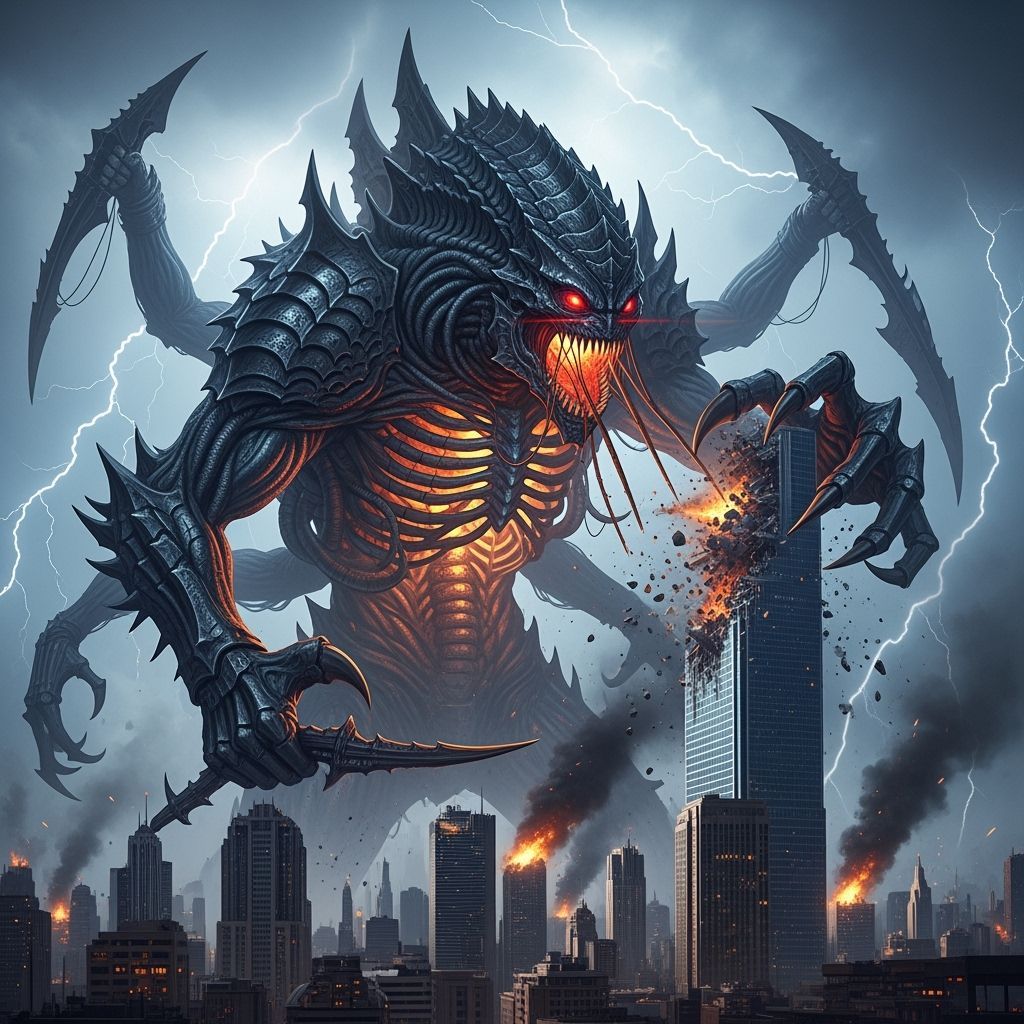 Colossal Biomechanical Monster Destroys Metropolis