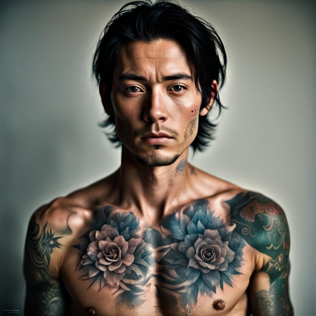 Tattooed Woman Portrait in Ink Splash Art Style