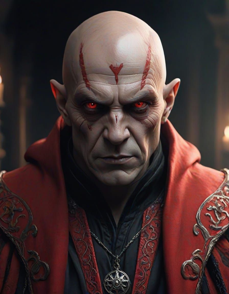 Ominous Red Wizard in Dark Fantasy Style