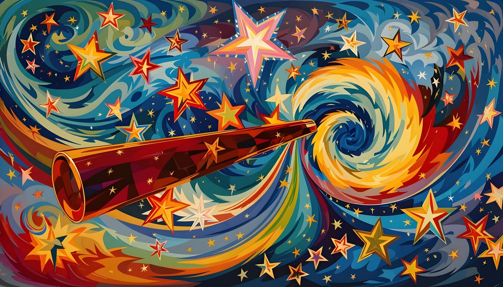 Surreal Cosmic Cylinder Reflecting Kandinsky Stars