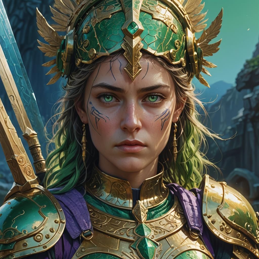 Armored Greek Goddess Portrait in Matte Painting Style