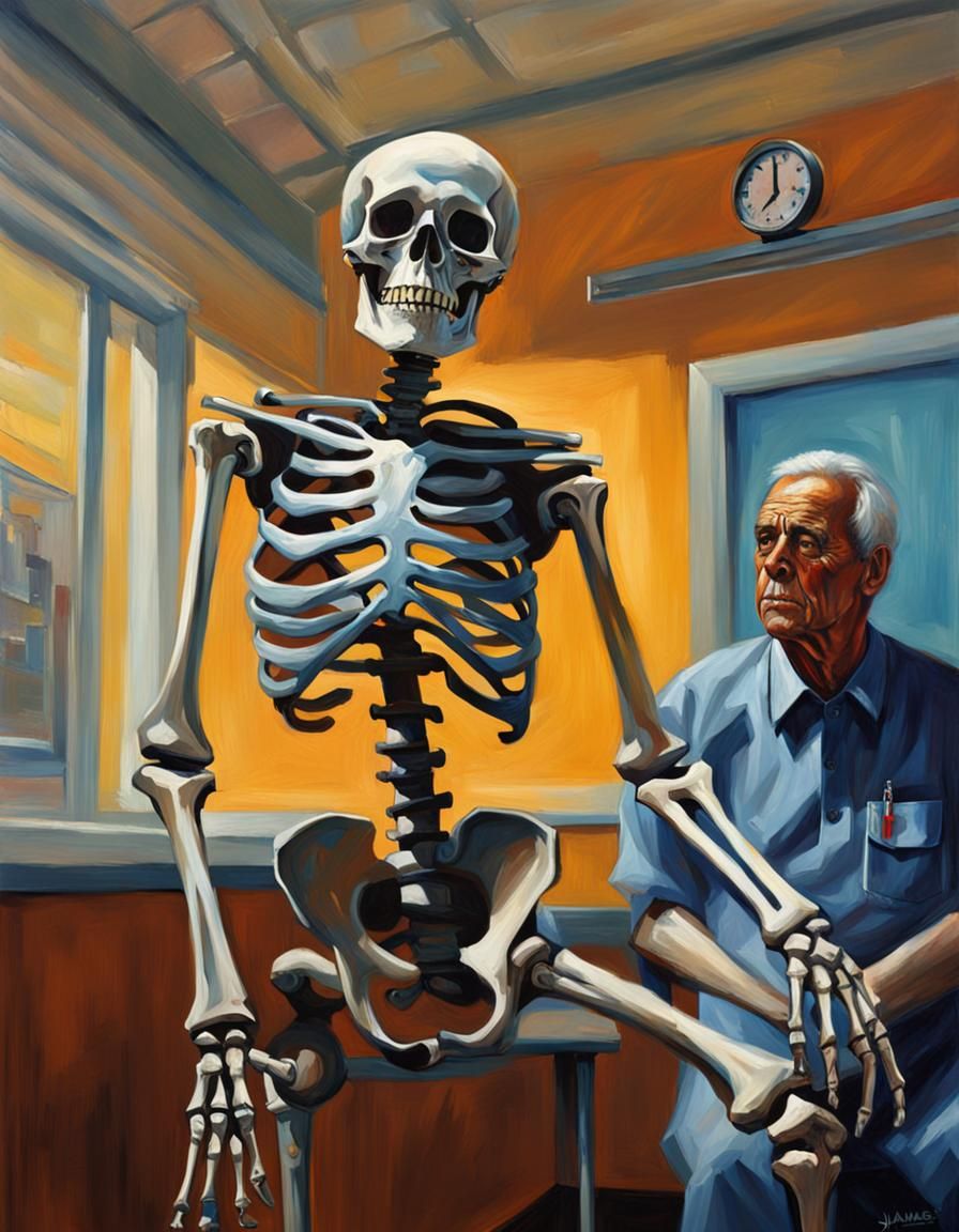 Dancing Skeleton Doctor in Hyperrealistic Splash Art