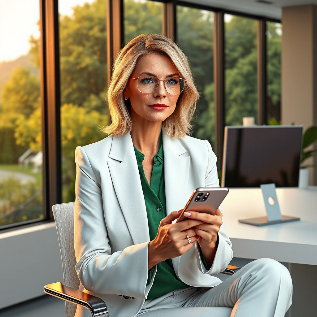 Professional Woman in Clinic Ready for Online Consultation