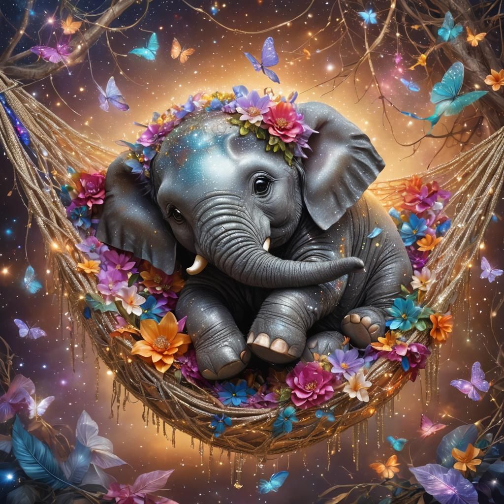 Cute Baby Elephant in Gossamer Hammock