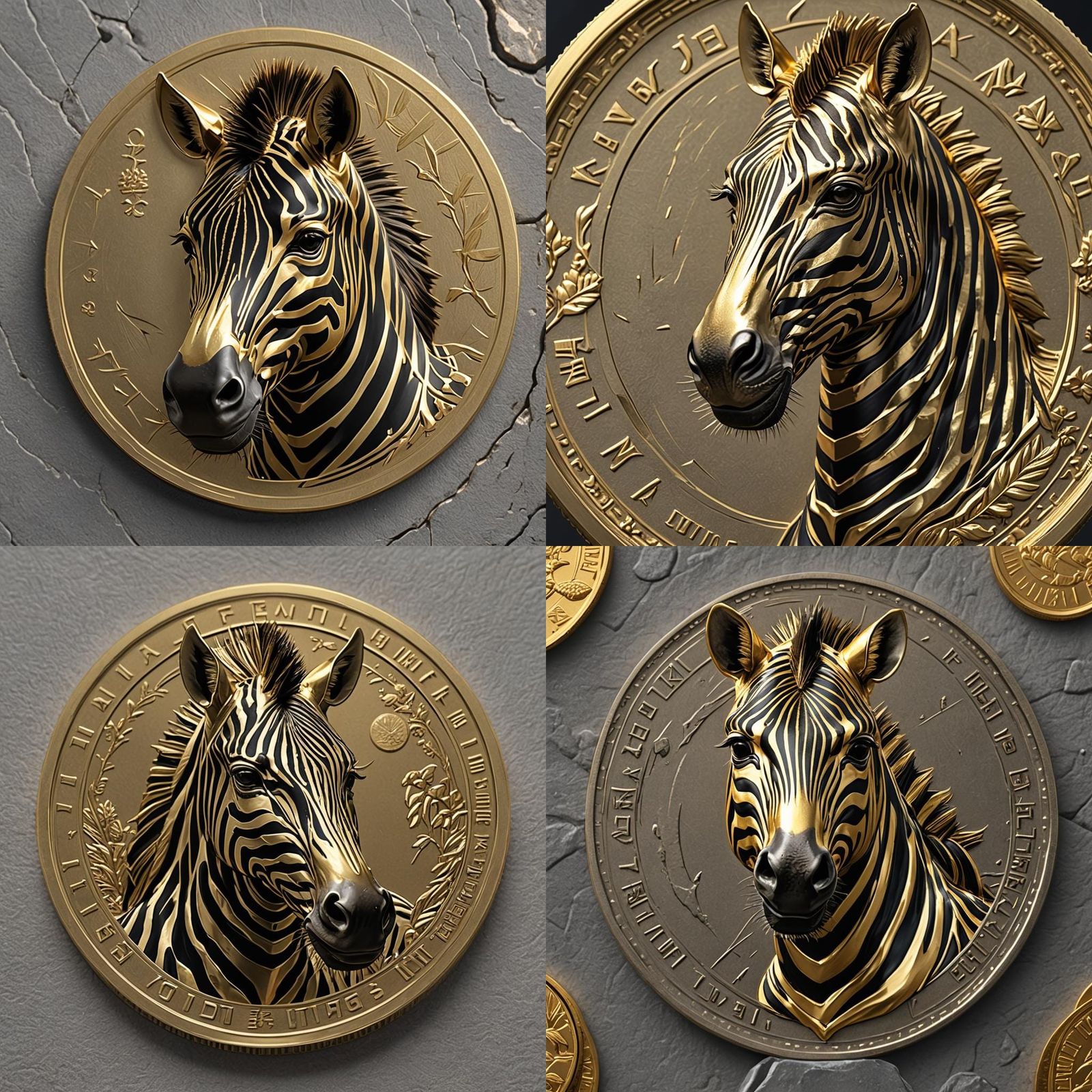 Golden Zebra Coin in 3D Anime Art Style