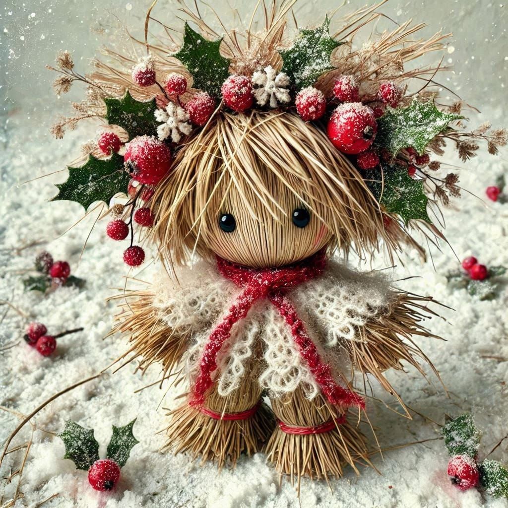 Whimsical Winter Forest Spirit Doll in Impasto Style